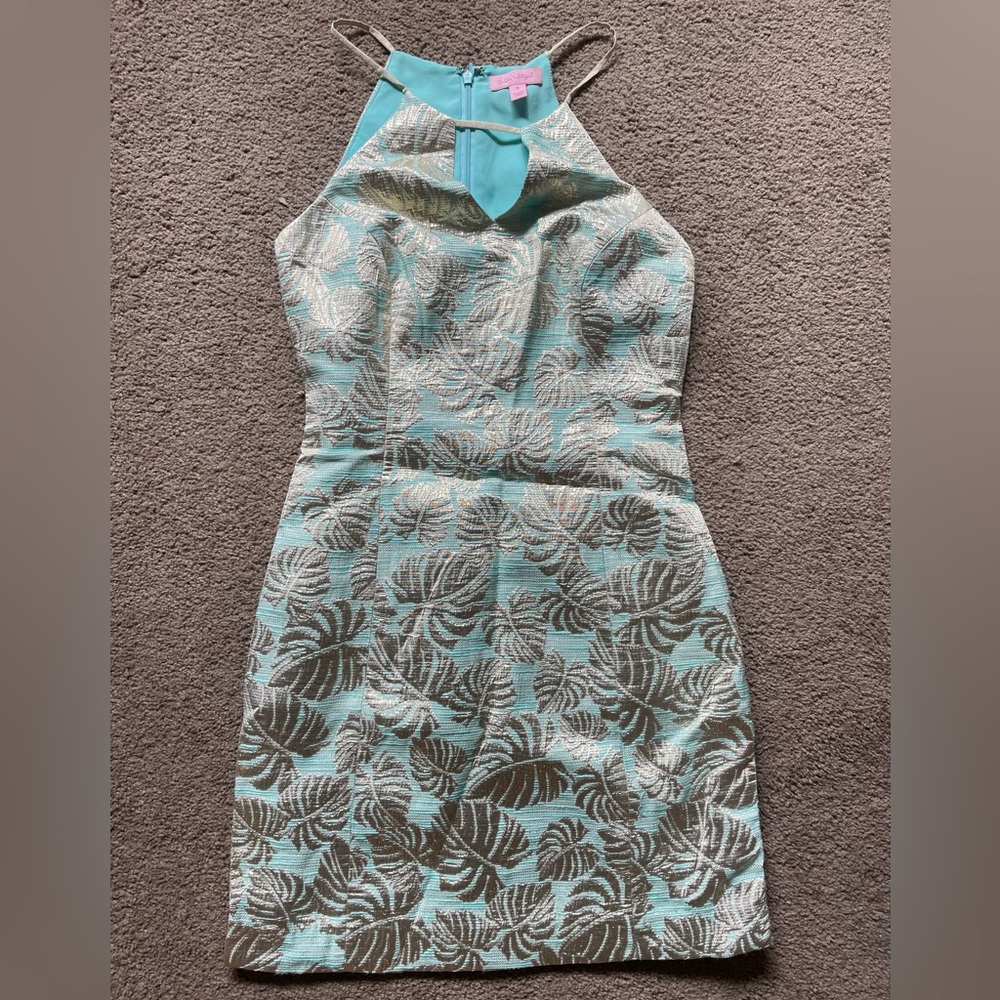 Lilly Pulitzer Aqua and Silver Backless Dress